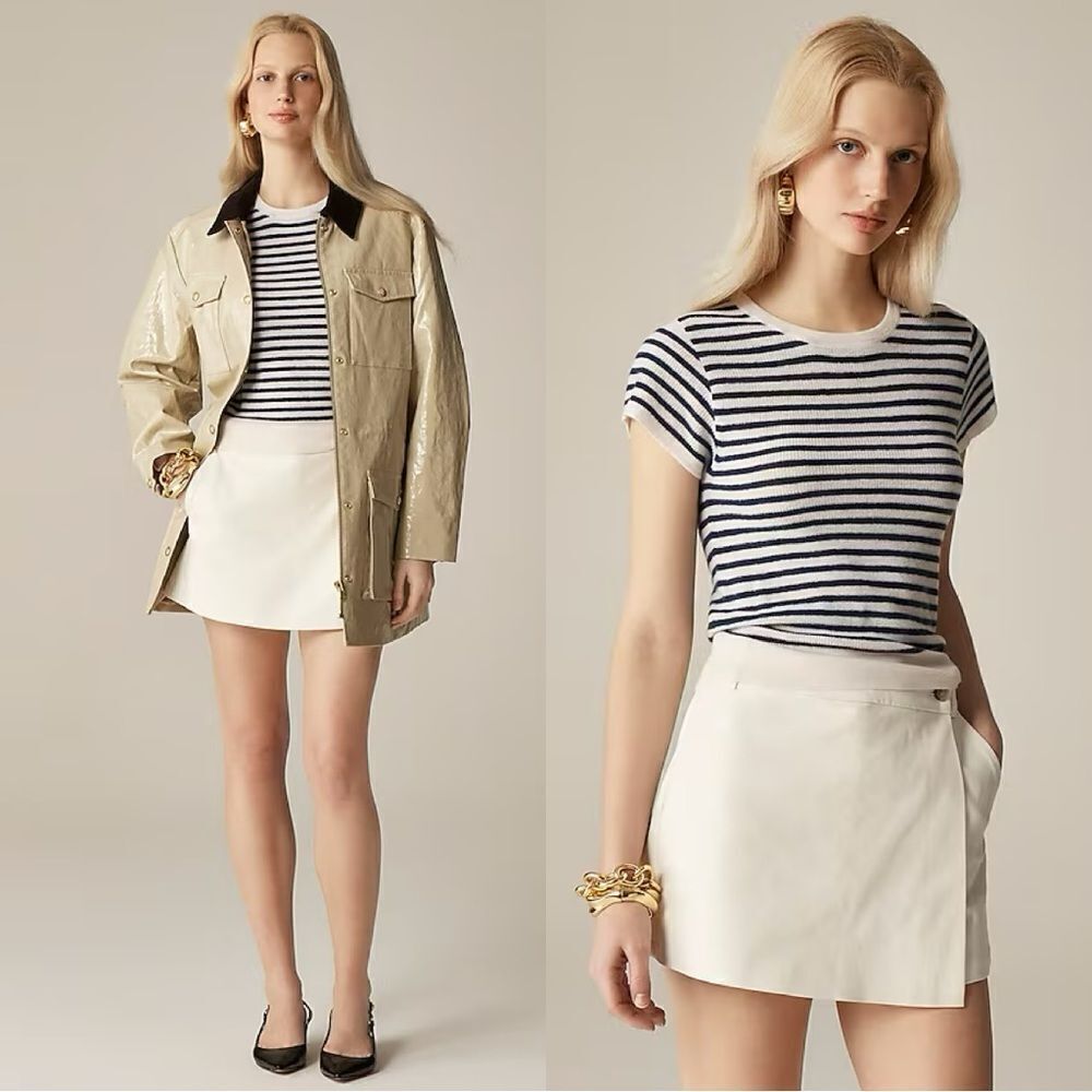 NWT J CREW Ribbed featherweight cashmere T-shirt in stripe